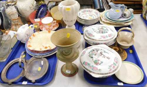 Various pottery, china and effects, part plated serving dish, Indian Tree pattern part dinner...