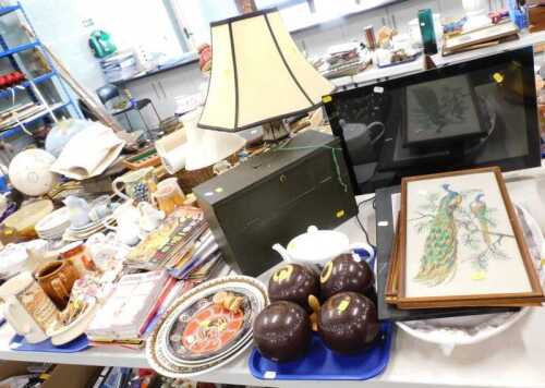 Various pottery and effects, decorative items, table lamps, football programmes, to include...