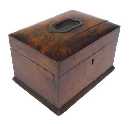 A late 19thC figured walnut jewellery box, of rectangular form, with flush lid, velvet lined...