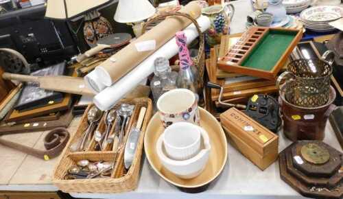 Various pottery, effects, collectables, sporting items, prints, pictures, silver plated flatware,...