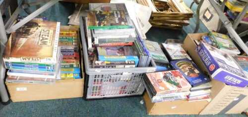Various DVDs, videos, etc., steam related, The Golden Age of Steam, a quantity of VHS videos,...