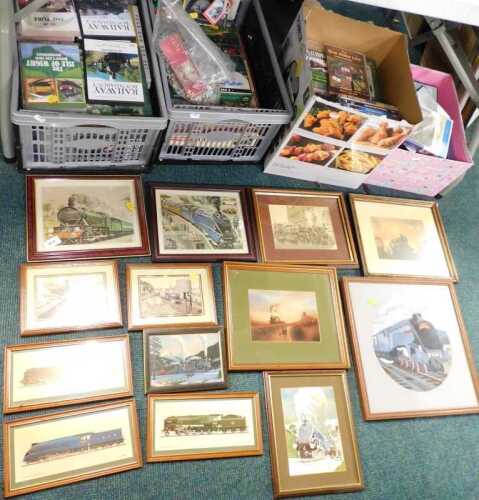 Various railway related pictures, prints, DVDs, jigsaws, other items, etc., Bluebell Line video,...