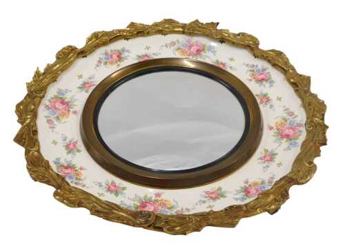 A mid-20thC Burleigh ware floral surround mirror, with gilt metal floral framework and plain...