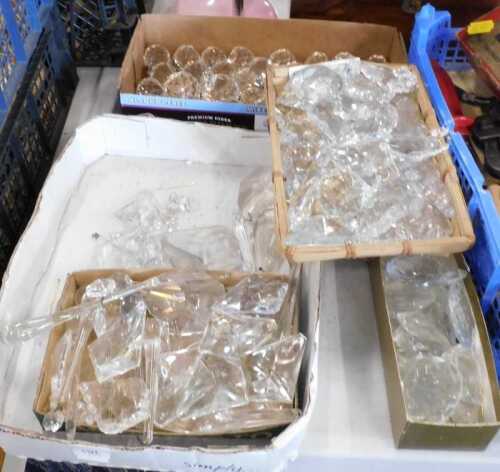 Various chandelier droppers, crystal droppers, various orbs, cut glass ware. (3 boxes)