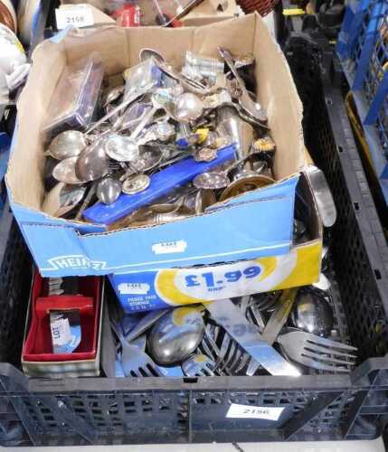 Various silver plated ware, flatware, commemorative spoons, various crests to include Llandudno,...