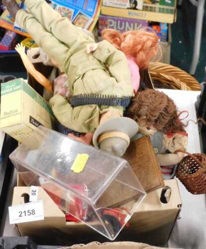 Various collectable dolls, Action Man style figure with khaki uniform, other dolls, diecast...