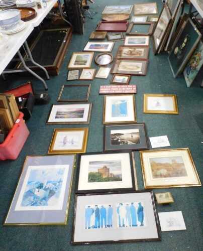 Various prints, pictures, frames, tray, various humorous prints, tapestries, oils, etc. (a...