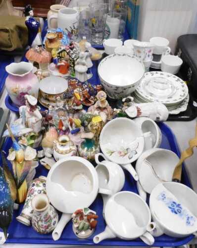 Various Continental porcelain and effects. ceramic feeders, Staffordshire style figures, bird...