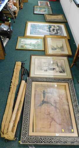 Pictures and prints, to include J.D. Stirk, Rigmaden Bridge, watercolour, signed and titled...
