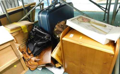 An Antler case, brassware, pine linen box, various other boxes, etc. (contents under 1 table)