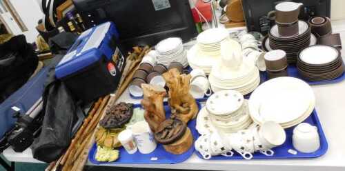 Various pottery dinner services, part wares, walking sticks, treen, Green Man wall plaques,...