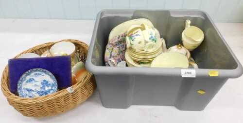 Various china and effects, brass travel scale, Czechoslovakian Oriental design eggshell part tea...