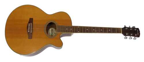 A 20thC Suzuki electro-acoustic guitar, model SLCE-38, with six strings, partially labelled,...