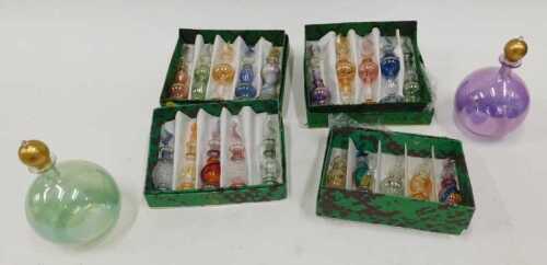 Various ornate Continental glass perfume bottles, entwined examples, multicoloured examples,...