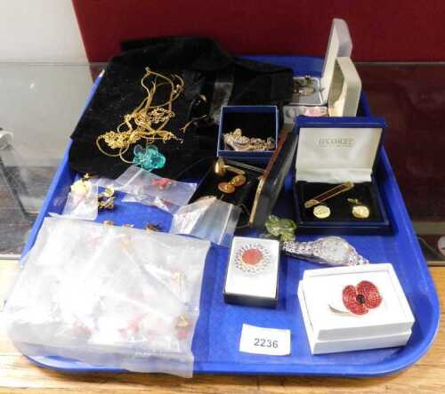 Various costume jewellery and effects, gold plated chains, cufflinks, porcelain and base metal...