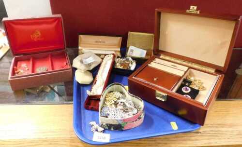 Various costume jewellery and effects, a jewellery box containing various earrings, a quantity...