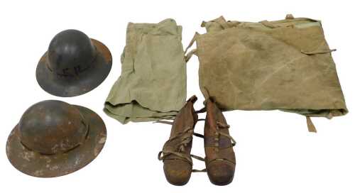 A WWII era British civilian Zuckerman protective tin helmet, SFP Supplementary Fire Parties...