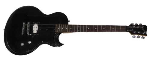 A First Act electric guitar, in black colourway, with six strings, numbered 120D512528, 97cm long.