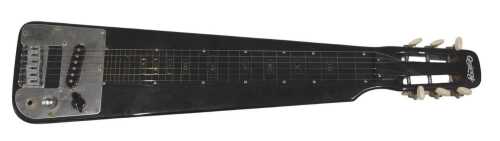 A Quincy electric lap steel guitar, in metallic black finish, with six strings, marked QC Pass,...