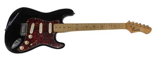 A Fender Rockwood by Hohner Performer Series electric guitar, in black and red colourway, with...