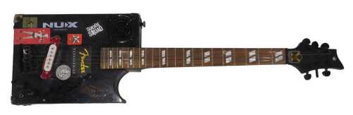 An Orphean style custom built electric guitar, in black trim with associated stickers and four...