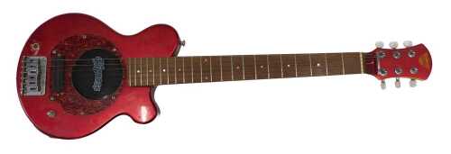 A Pignose PGG-200 style electric guitar, in red trim, with six strings, 81cm long.