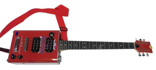 A Bohemian Guitars Bohemian oil can style electric guitar, in red and blue colourway, with six...