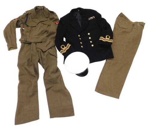 Various militaria, military uniforms, Royal Navy uniform and peaked cap, with raised badge, army...