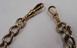 A figaro watch chain, with two clip ends and T bar, yellow metal stamped 9ct, 36cm long, 39.2g. - 3