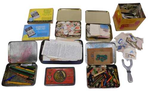 Various ephemera, part cigarette cards, advertising tins, etc., to include Ogden's Redbreast...