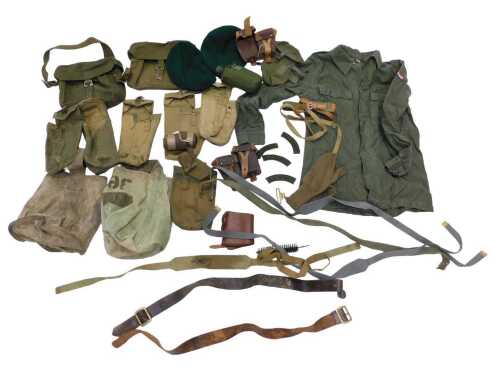 Various militaria, comprising 1953 pattern webbing utility pouches, together with post-war...