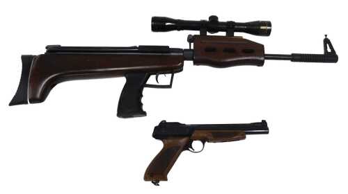 An air rifle, made in China, futuristic style, together with a Powerline model 1200 CO2 BB...