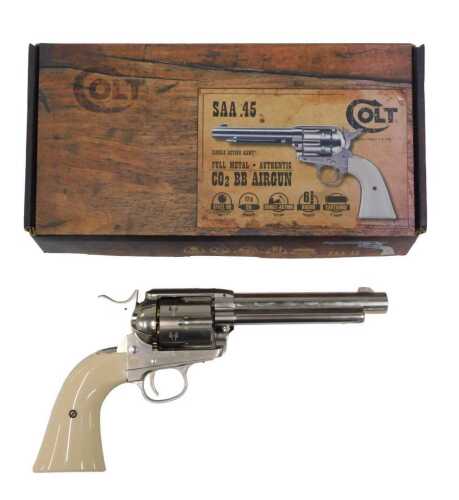 A Colt SAA45 full metal authentic cowboy gun, CO2 6mm BB, boxed. 
A photographic identity...