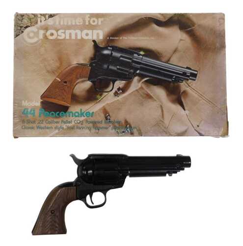 A Crosman replica model 44 peacemaker 6 shot .22 calibre CO2 powered air pistol. 
A photographic...