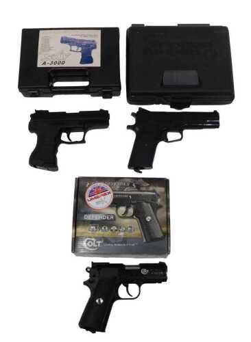 A Crosman air guns 1008 Repeatair CO2 pistol, together with an SKIFA3000 6ml BB gun, and a Colt...