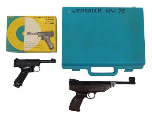 A Weihrauch HW70 .22 air pistol, together with an APP automatic CO2 BB pistol. 
A photographic...