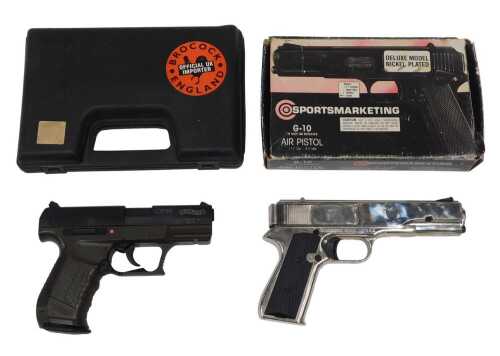 A Walther CP99 .177 calibre CO2 air pistol, with eight pellet capacity magazine, together with a...