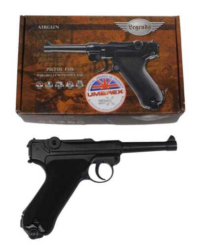 A Spirit of Legends Weapons History pistol P08 Parabellum CO2 powered 6.5mm BB gun, in the form...