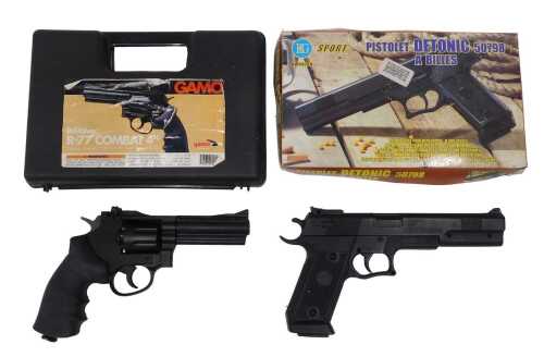 A Gamo Combat CO2 powered .177 Colt 357 replica, together with a boxed BG Sport Desert Eagle BB...
