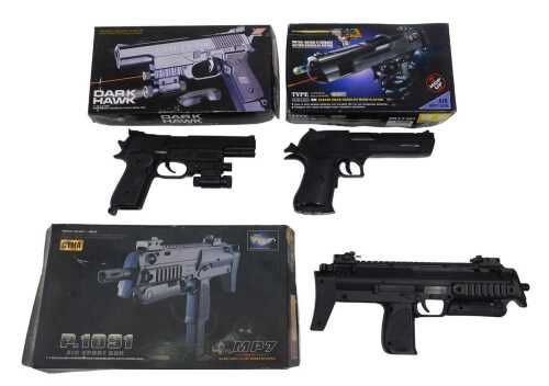 A Dark Hawk 4.5mm BB gun, together with an infrared Collimator battery powered 6mm BB gun, and a...