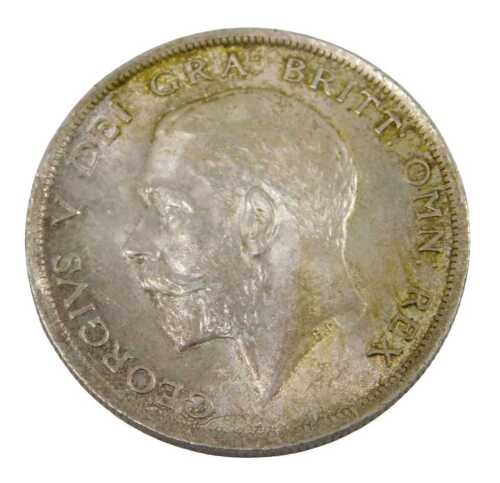 A George V silver half crown coin 1916, in outer capsule.