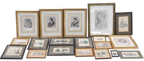 Various book plates, pictures, prints, Tor Church book plate, titled, 9cm x 11cm, and various...