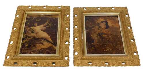 An early 20thC crystoleum, formed as a lady in flowing robes, in exterior scene aside blossoming...