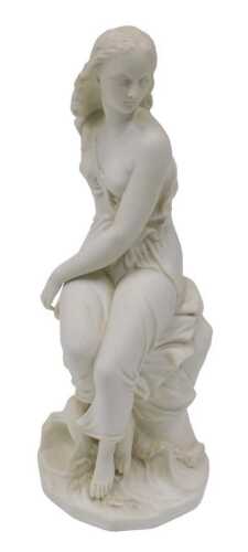 A 19thC Minton Parian figure of Miranda, seated semi-clad in a naturalistic setting, impressed...