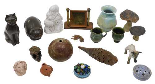 Various pottery, Studio pottery, etc., to include a quantity of 20thC marbles, post modern clock...