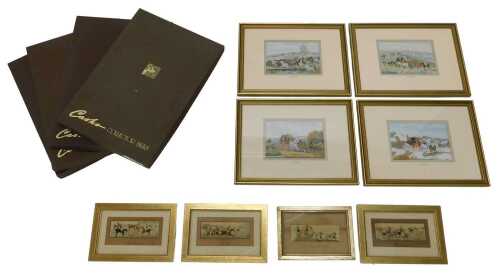 A Thomas Stevens Coventry silk work, hunting related, The Meet, Full Cry and The Death, 6cm x...