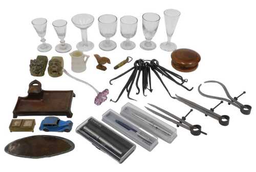 Various pottery, collectables and effects, a quantity of 19thC glasses to include an ale glass...
