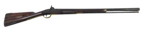 A 19thC muzzle loading percussion lock 1800 style British type rifle, with brass mounts and...
