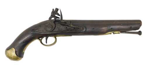 A 19thC flintlock pistol, with brass mounts and ramrod, 42cm long.