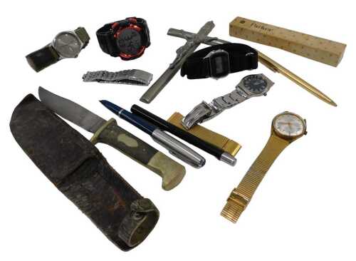 Various bygones, collectables, wristwatches, an Avia-matic twenty-five jewel wristwatch, with...